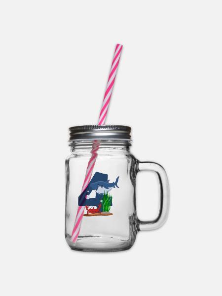 Hai Unterwasserwelt 4 Geburtstag - Henkelglas mit Schraubdeckel - Klar