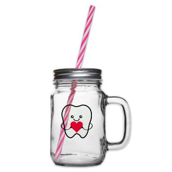 Zahn Smile Love - Henkelglas mit Schraubdeckel - Klar - Rechts