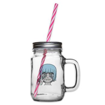 Victory hand sign crying girl - Glass jar with handle and screw cap - clear - Right
