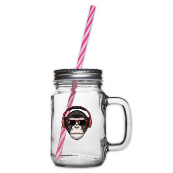 Affe mit Kopfhörer und Sonnenbrille Musik Monkey - Henkelglas mit Schraubdeckel - Klar - Rechts