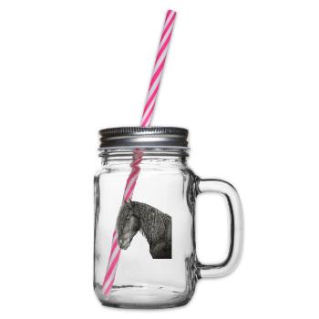Friesian horse portrait - Glass jar with handle and screw cap - clear - Right