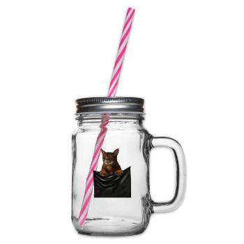 Abyssinian cat, Cat insde pocket, Cat Lover - Glass jar with handle and screw cap - clear - Right