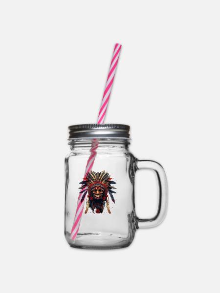 Indianer Häuptling Indianer Kopf Ureinwohner - Henkelglas mit Schraubdeckel - Klar