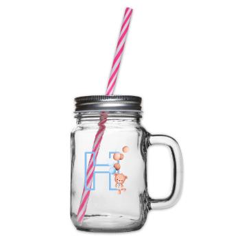 Letter h blue bear - Glass jar with handle and screw cap - clear - Right