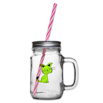 Pretty Cat Looking Happy Cheerful Smiling - Glass jar with handle and screw cap - clear - Right
