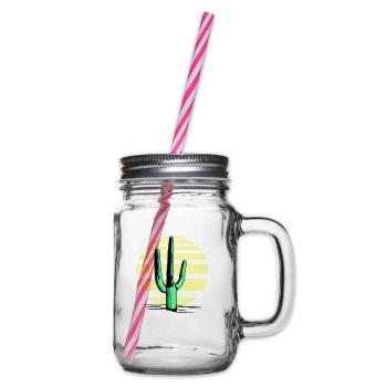 Cactus Desert Sunset Evening Night Cacti - Glass jar with handle and screw cap - clear - Right