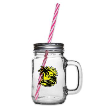 Island Summer Palm Tree - Glass jar with handle and screw cap - clear - Right