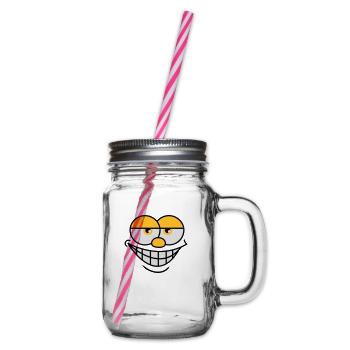 Grinsendes Comic Gesicht Cooler Gesichtsausdruck - Henkelglas mit Schraubdeckel - Klar - Rechts