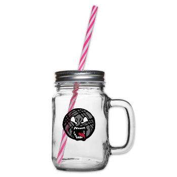 petanque cartoon face tongue mouth of - Glass jar with handle and screw cap - clear - Right