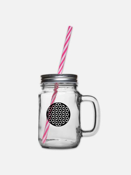 FLOWER OF LIFE - punched - Henkelglas mit Schraubdeckel - Klar