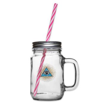 All-Seeing Eye, Triangle, Pyramid, Vintage, God - Glass jar with handle and screw cap - clear - Right