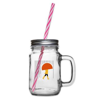 Man in the rain - minimal - Glass jar with handle and screw cap - clear - Right