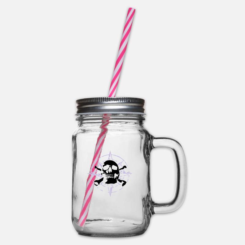 windrose_skull_02_d_3c - Henkelglas mit Schraubdeckel - Klar