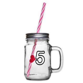 Number 5 & red heart - Glass jar with handle and screw cap - clear - Right