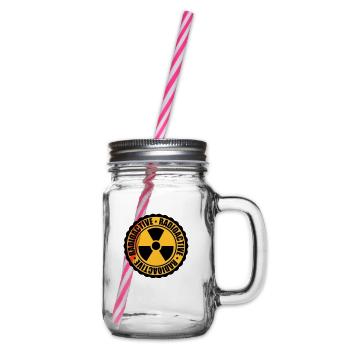 stamp danger caution caution caution atomic bomb - Glass jar with handle and screw cap - clear - Right