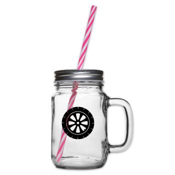 tire motorcycle driving driver license car mechanics - Glass jar with handle and screw cap - clear - Right
