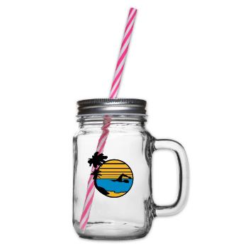 palmen insel urlaub ferien sonne strand schwimmen - Henkelglas mit Schraubdeckel - Klar - Rechts