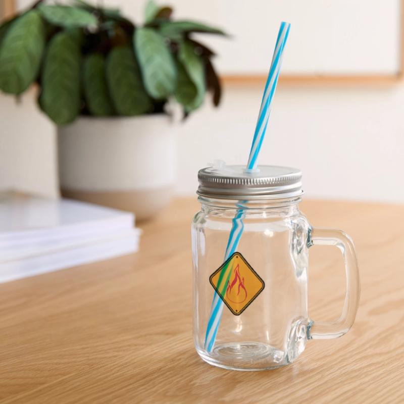 Shield note warning caution caution danger feu Glass jar with handle and screw cap