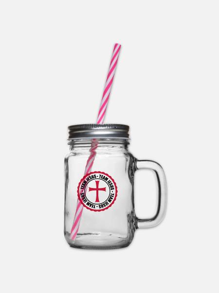 kreis stempel rund team kirche symbol kreuz jesus - Henkelglas mit Schraubdeckel - Klar