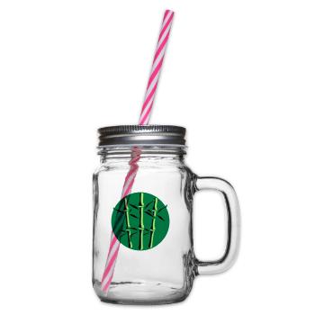 circle round logo 3 bamboo plants many stem tree - Glass jar with handle and screw cap - clear - Right