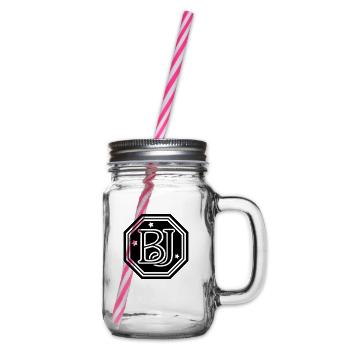 BJ monogram initial letters - Glass jar with handle and screw cap - clear - Right