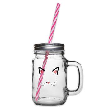 Cat, cat ears - Glass jar with handle and screw cap - clear - Right