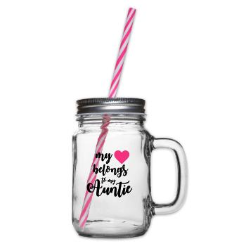 My heart belongs to my Auntie - Glass jar with handle and screw cap - clear - Right