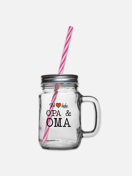 Ich liebe Opa und Oma Herz - Henkelglas mit Schraubdeckel - Klar