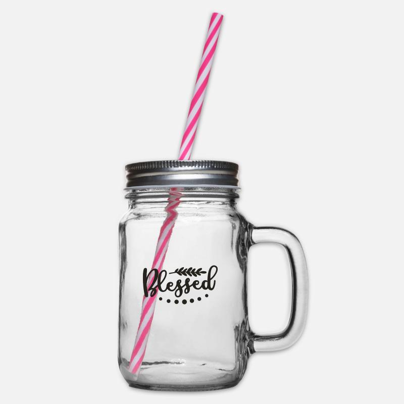 Blessed - Glass jar with handle and screw cap - clear