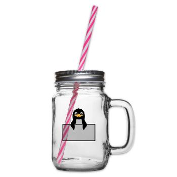 Alberner Pinguin hinter Schild - Henkelglas mit Schraubdeckel - Klar - Rechts