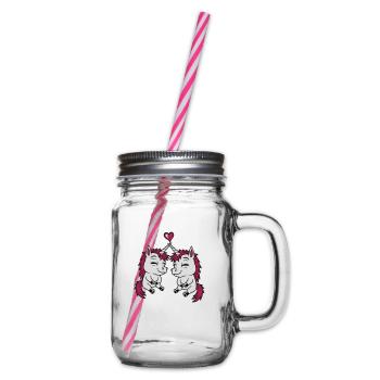 2 Unicorn Friends Love - Glass jar with handle and screw cap - clear - Right
