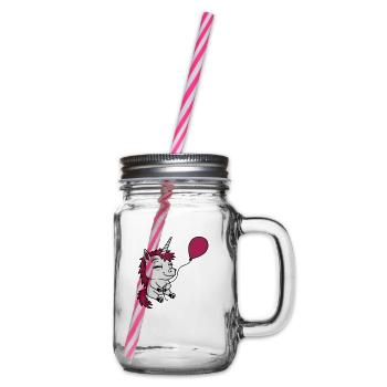 Happy Balloon Unicorn Comic - Glass jar with handle and screw cap - clear - Right