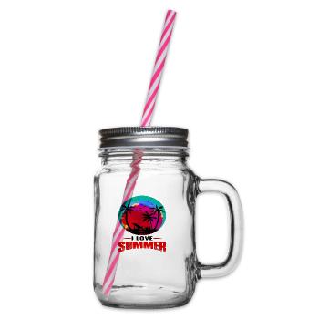 I love Summer - Glass jar with handle and screw cap - clear - Right