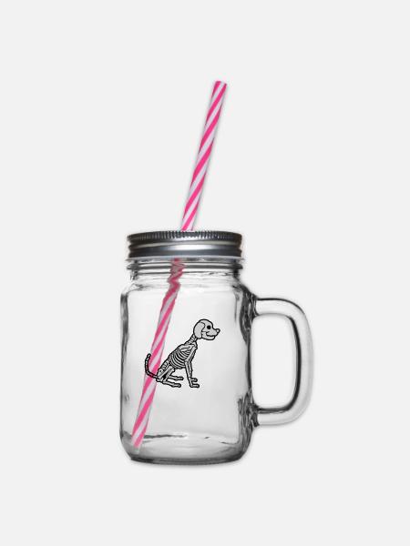 Halloween Skelett Hund Design - Henkelglas mit Schraubdeckel - Klar