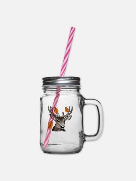 Hirschkopf im Herbst Hirsch Geweih Bock Reh Kitz 4 - Henkelglas mit Schraubdeckel - Klar