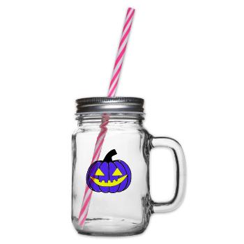 Halloween Spooky Pumpkin Lantern Vector - Glass jar with handle and screw cap - clear - Right