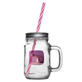 Pink cat with a balloon - Glass jar with handle and screw cap - clear - Right