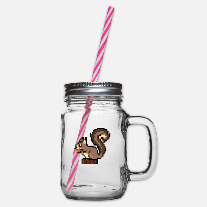 Eichhörnchen Pixel Art Geschenkidee - Henkelglas mit Schraubdeckel - Klar