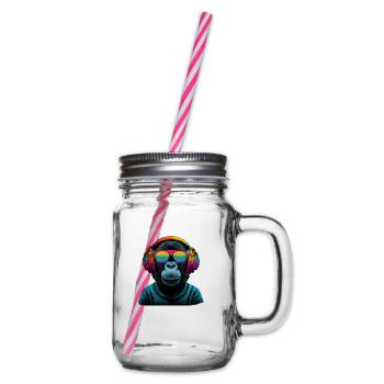 Regenbogen Affe mit Kopfhörer - Henkelglas mit Schraubdeckel - Klar - Rechts