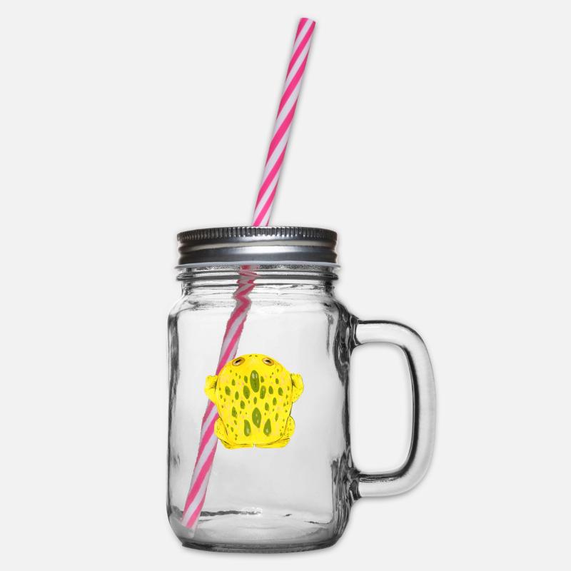 Frog Toad Yellow - Glass jar with handle and screw cap - clear