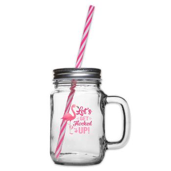Lass uns in Scharen strömen, Flamingo - Henkelglas mit Schraubdeckel - Klar - Rechts