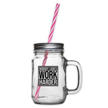 nobody cares work harder - Glass jar with handle and screw cap - clear - Right