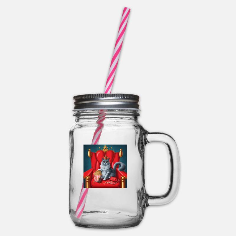 Chat mangeant du pop-corn et des ailes de poulet - Bocal à boisson - transparent