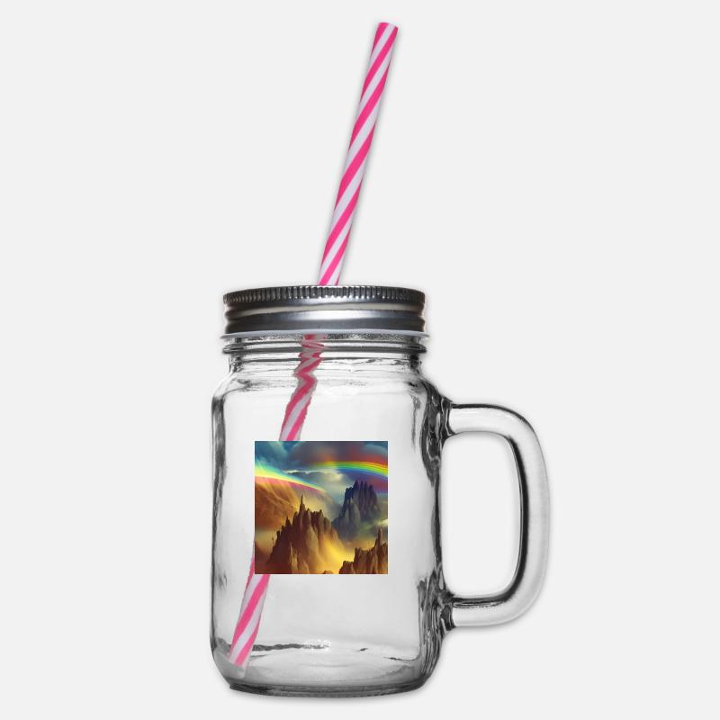 Regenbogen am Berg - Henkelglas mit Schraubdeckel - Klar