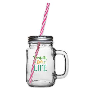 Vegan for life - Glass jar with handle and screw cap - clear - Right