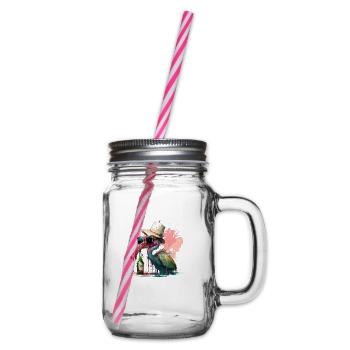 Cool flamingo with sunglasses beer and hat - Glass jar with handle and screw cap - clear - Right