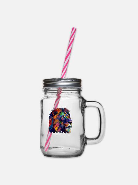 Löwenkopf Ölgemälde Geschenk - Henkelglas mit Schraubdeckel - Klar