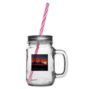 anubis, sunset, moutains, cyber village - Glass jar with handle and screw cap - clear - Right