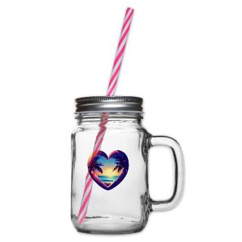 Summer Vacation Sun Palm Island Beach Palm Trees - Glass jar with handle and screw cap - clear - Right