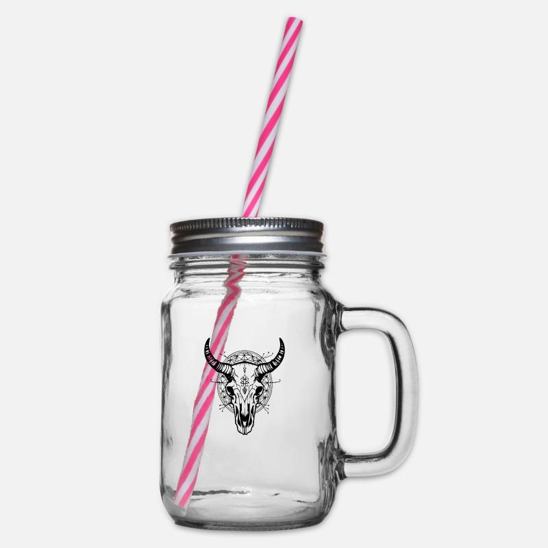 Kuh Schädel Boho - Henkelglas mit Schraubdeckel - Klar